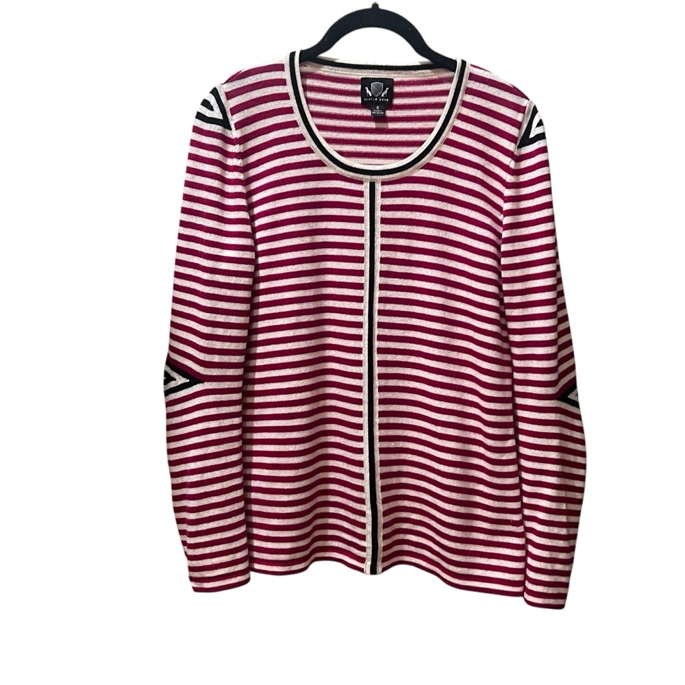 Slater Zorn Red White Retro Racer Stripe‎ Crew Neck Sweater Merino Wool Small